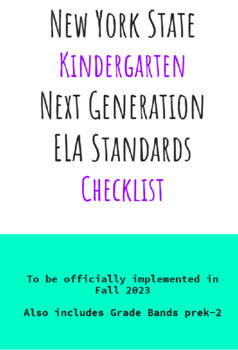 Preview of Kindergarten ELA Next Generation Learning Standards Checklist (Editable)
