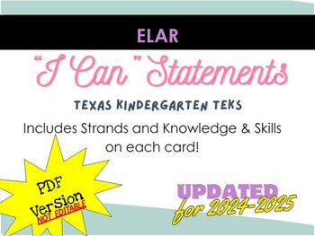 Preview of Kindergarten ELAR TEKS Illustrated "I CAN" Statements