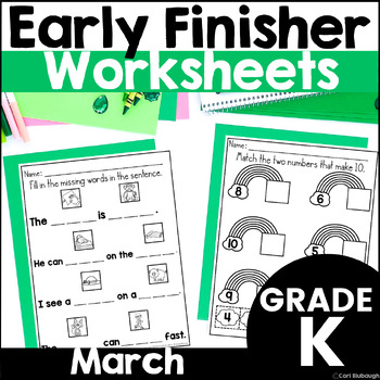 Preview of March Early Finishers Spring Phonics and Math Activities Packet for Kindergarten