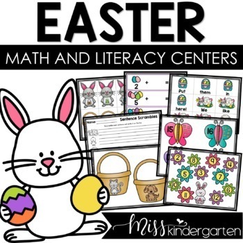 Preview of Kindergarten Easter Games and Centers Spring Math and Literacy Activities