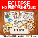 Kindergarten Eclipse 2024 No Prep Activities, literacy, ma