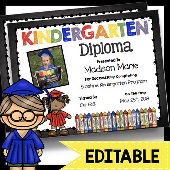 Preview of Kindergarten Diplomas - EDITABLE - Graduation - Chalkboard - Certificates Photo