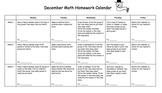 Kindergarten Editable Math Homework calendar (Common Core 
