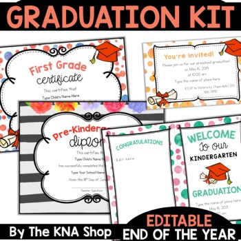 Preview of Kindergarten Editable Pre-K Preschool Graduation Program Diplomas Certificates