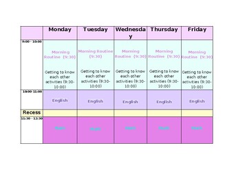 Preview of Kindergarten Editable Timetable for primary schools. Create your own planner.