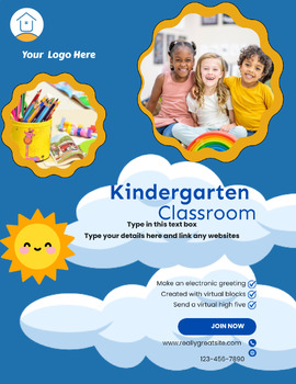 Preview of Kindergarten Educational Flyer w/ 5 Graphics Ready to Edit & Present!