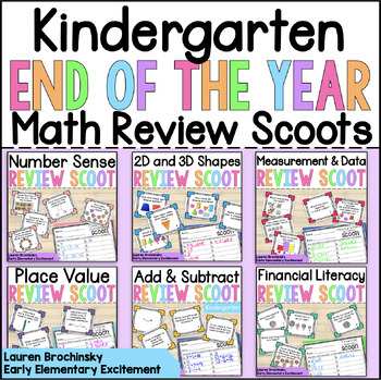 Preview of Kindergarten End of Year Math Review Scoot Write the Room Pack