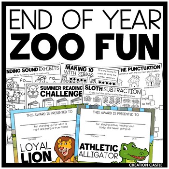 Preview of Kindergarten End of the Year Animal Awards and Summer Review Packet Bundle