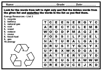 3 kindergarten energy science vocabulary word search worksheets