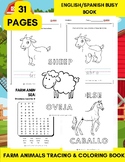 Kindergarten English/Spanish Farm Animals|Tracing|Coloring