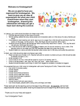 Kindergarten Entrance Assessment and Welcome Letter by Kloppenborg's Korner