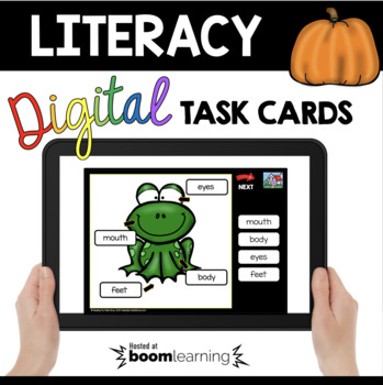 Preview of Kindergarten Fall Literacy Boom Cards™ - Reading - Labeling - Language Arts