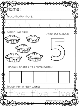 Kindergarten Fall Math Packet by Miss D's Ideas | TPT