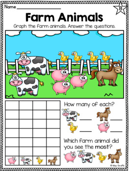 Kindergarten Farm Animals Bar Graphs Worksheets (Also fun for First Grade  Math)