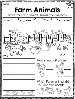 Kindergarten Farm Animals Bar Graphs Worksheets (Also fun for First ...