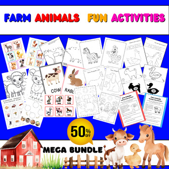 Preview of Kindergarten Farm Animals Fun Activities: Coloring, Reading, Cutting, Tracing...