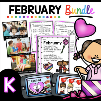 Preview of Kindergarten February Bundle - Valentine's Day Math Reading Phonics and MORE