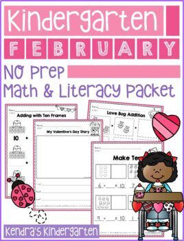 Preview of Kindergarten February No Prep Math & Literacy Packet (Common Core)