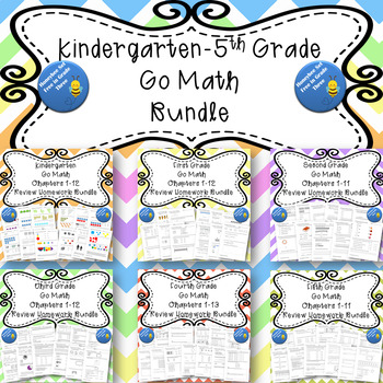 Preview of Kindergarten-Fifth Grade Go Math Chapter Review Homework BUNDLE