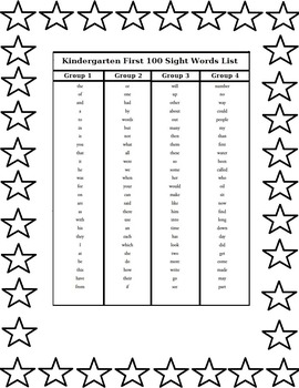 Preview of Kindergarten First 100 Sight Words List
