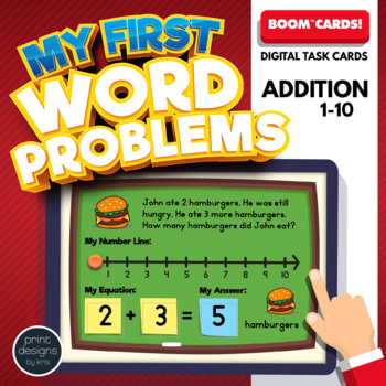 Preview of Kindergarten First Grade Math Word Problems • Digital Task Cards • Boom Cards