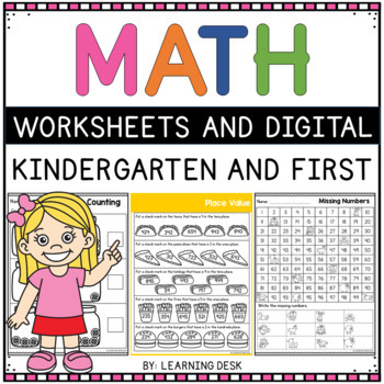 Preview of Kindergarten First Grade End of the Year Math Review Worksheets Google Slides