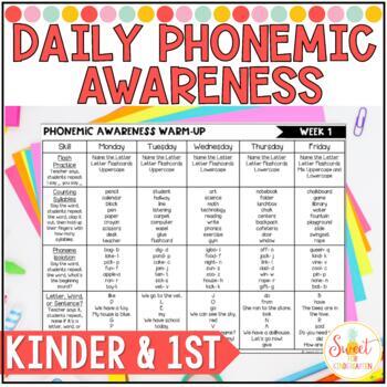 Preview of Kindergarten & First Grade Phonemic Awareness Daily Warm Ups Bundle | SOR