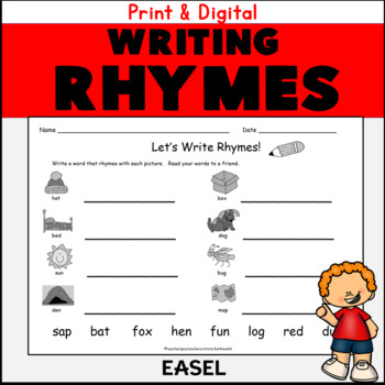 Kindergarten First Grade Rhyming Words Worksheets: Write a Rhyme 8 pages