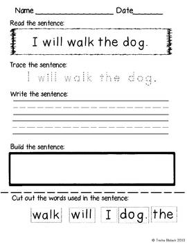 kindergarten first grade sentence building sheets by