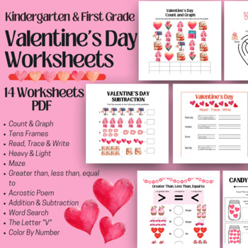 Preview of Kindergarten & First Grade Valentine's Day Worksheets