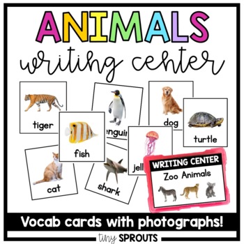 Preview of Kindergarten First Grade Writing Center Animal Word Cards, Zoo, Ocean, Pet Words