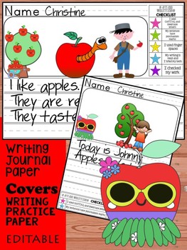 Preview of Kindergarten First Grade Writing Journal: Cutie Apples - pages, covers, rubric