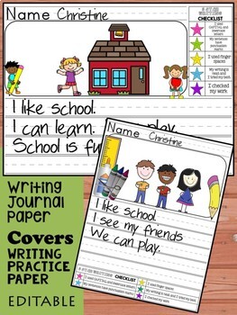 Preview of Kindergarten First Grade Writing Journal: Paper, Pages, Center, Rubric, Phonics