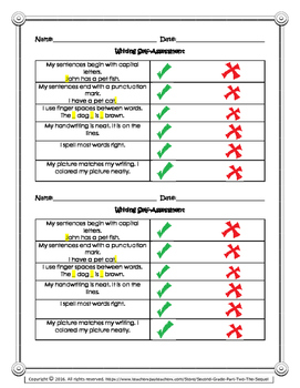 kindergartenfirst grade writing rubrics checklists self assessment