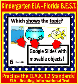 Preview of Kindergarten Florida BEST ELA Reading TASK CARDS K.R.2 Informational Text