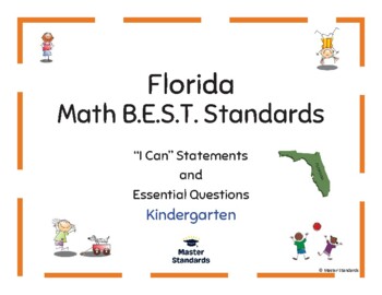 Preview of Kindergarten Math Florida B.E.S.T. "I Can" Statements and Essential Questions