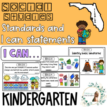 Preview of Kindergarten Florida NGSSS Social Studies Standards and I Can Statements