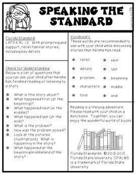 Kindergarten Florida Standards ELA Reading Literature and Informational