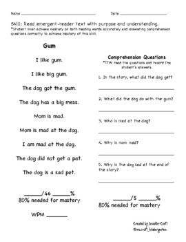 Preview of Kindergarten Fluency Passages Assessment