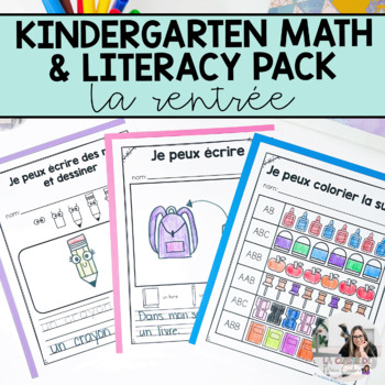 Preview of Kindergarten French Back to School Math and Literacy Worksheets | NO PREP
