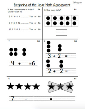 Kindergarten GO! Math Beginning of the Year Assessment | TPT