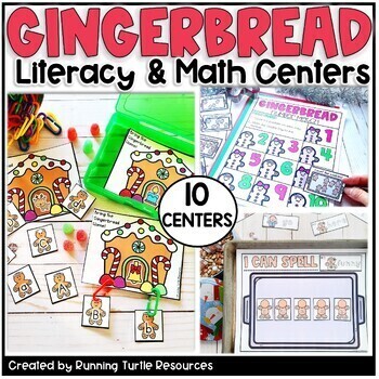 Preview of Kindergarten Gingerbread Math and Literacy Centers, Primary Christmas Activities