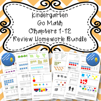 Preview of Kindergarten Go Math Chapters 1-12 Review Homework BUNDLE