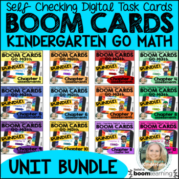 Preview of Kindergarten Go Math WHOLE YEAR Assessment/Review Boom Cards, BUNDLE
