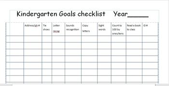 Preview of Kindergarten Goals checklist