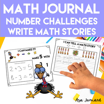 Preview of Kindergarten Grade 1 Math Journal Prompts | Number Challenges | Math Stories