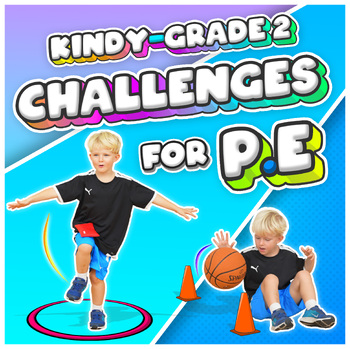 Preview of Kindergarten - Grade 2 PE Challenges - Flash cards, slides + videos for sport