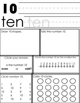 Preview of Kindergarten  / Grade One: Number Practice (Number 10)