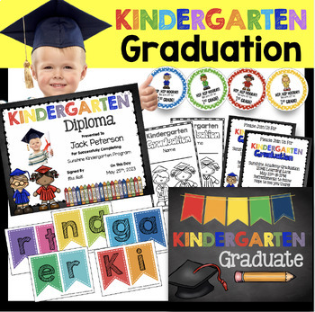Preview of Kindergarten Graduation Bundle Editable Diplomas Invitations Banner Decorations