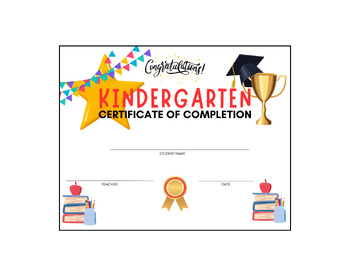 Preview of Kindergarten Graduation Certificate of Completion Printable Instant Download